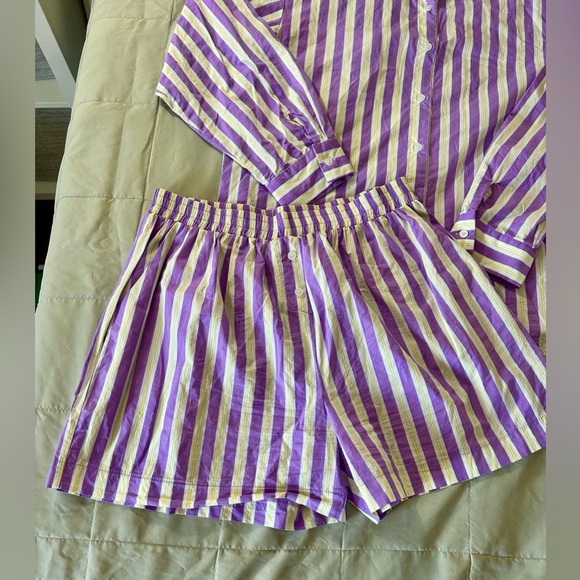 The Frankie Shop Purple, Yellow and White Striped Shirt & Shorts Set Women’s - Picture 4 of 13